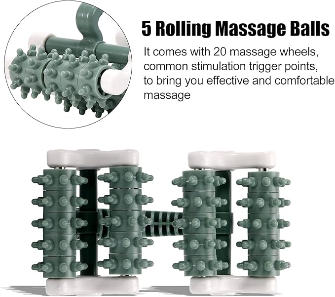 olelo Fascia Blaster, Fascia Blaster for Cellulite, Massage Roller with 20 Wheels for Deep Tissue Myofascial Release, Muscle Roller Stick Relieves Back, Neck, Leg Pain, Green