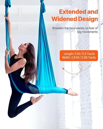 VEVOR Aerial Silk & Yoga Swing, Aerial Yoga Hammock Kit with 100gsm Nylon Fabric, Full Rigging Hardware & Easy Set-up Guide, Antigravity Flying for All Levels Fitness Bodybuilding