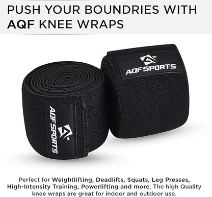 AQF Knee Wraps Weight Lifting Bandage - IPL and USPA Approved Gym Knee Support - Heavy Duty 78” Elasticated Support Straps Guard Powerlifting, Squatting (Pair)