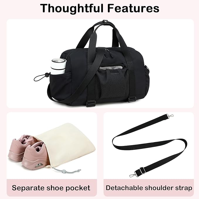 LEDAOU Small Gym Bag for Women, Mini Duffle Bag with Yoga Mat Holder Lightweight Carry On Sports Bag with Separate Shoe Pocket and Wet Pocket Duffel Bags Dance Yoga Workout Bag