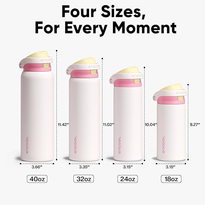 ENCOOL Leakproof Insulated Water Bottle with Straw Dual-Sip Water Bottle Bag-Safe Design for Work, Commute & Gym – Keeps Drinks Cold All Day, 32 oz, Butter Rose