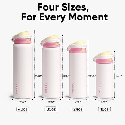 ENCOOL Leakproof Insulated Water Bottle with Straw Dual-Sip Water Bottle Bag-Safe Design for Work, Commute & Gym – Keeps Drinks Cold All Day, 32 oz, Butter Rose