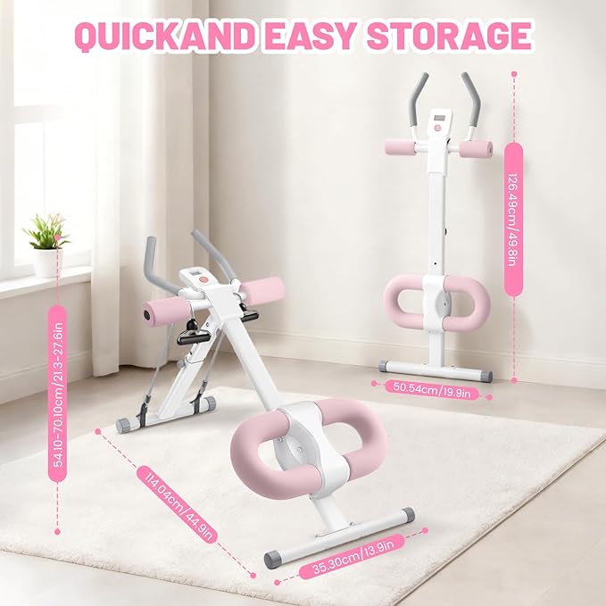 Ab Machine, Adjustable Ab Trainer Machine for Abs Workout at Home Gym, Abdominal Trainer for Stomach Workout, Foldable Abdominal Exercise Machine with Knee Protection and LCD Monitor