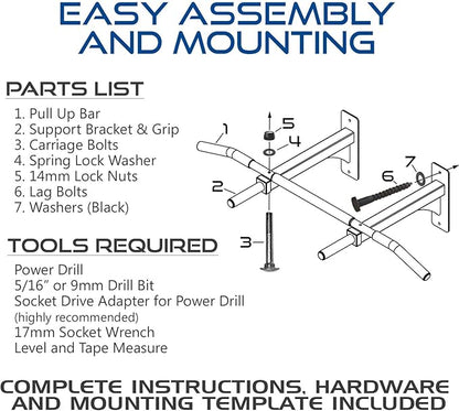 Wall Mount Pull Up Bar with Extra Clearance, Fits 16" Studs by Ultimate Body Press
