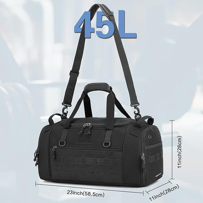 Gym Bag for Men Women 45L Sports Duffle Bag for Travel Tactical Military Duffel Bag with Shoe & Laptop Compartment Lightweight Medium Weekender Travel Bags for Fitness Training Workout, Black