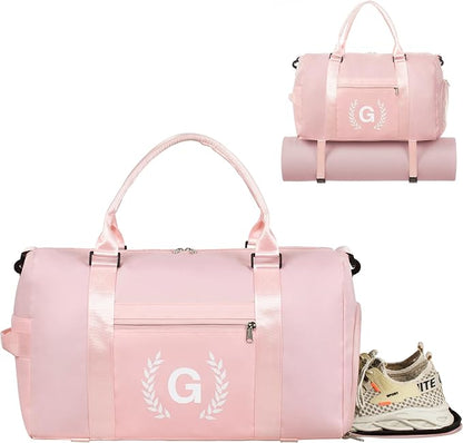 Gym Bag for Women, Personalized Duffle Bag with Shoe Compartment, Sports Duffle for Yoga & Dance with Wet Pocket and Mat Strap.