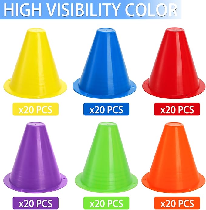 Bekith 120 Pack Indoor Outdoor Agility Mini Sports Cones, 3 Inch Training Marker Cones for Kids, Plastic Traffic Cones for Roller Skating and Skate Practice, 6 Assorted Colors