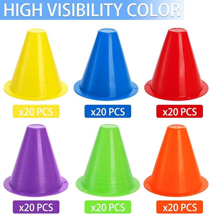 Bekith 120 Pack Indoor Outdoor Agility Mini Sports Cones, 3 Inch Training Marker Cones for Kids, Plastic Traffic Cones for Roller Skating and Skate Practice, 6 Assorted Colors