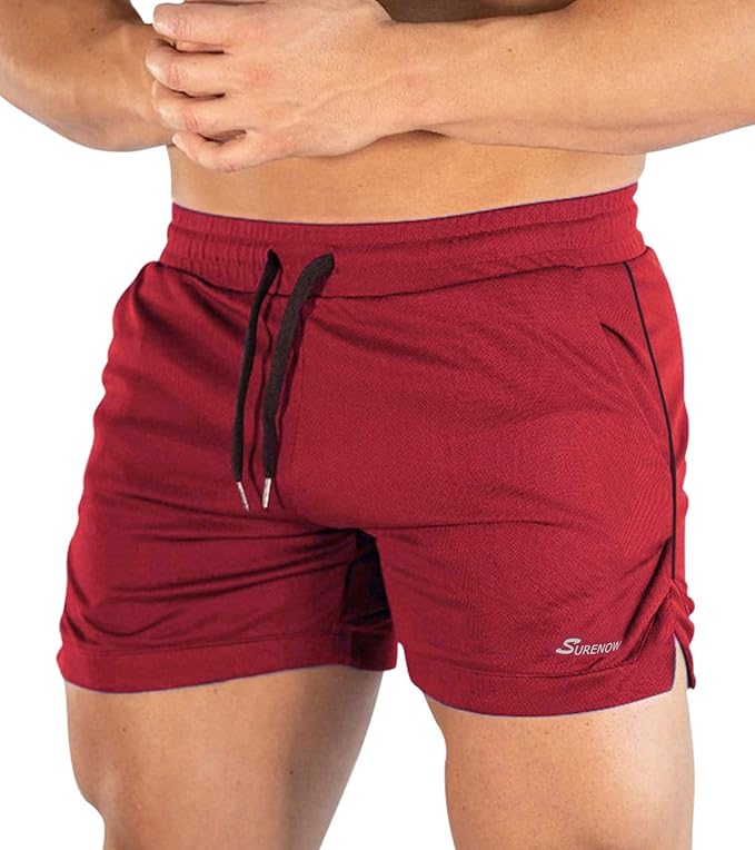Surenow Mens Running Gym Shorts 3 Inch Breathable Lightweight Athletic Sport Shorts Training Workout Shorts with Pockets