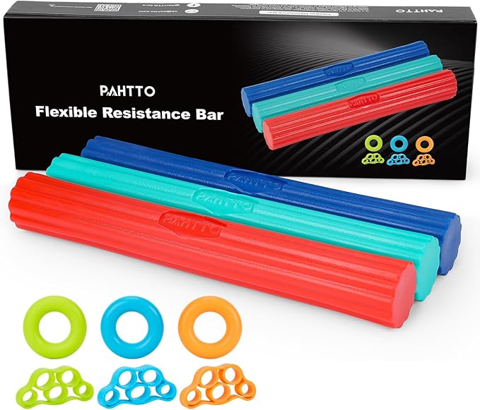 Flexible Resistance Bar for Physical Therapy, Resistance Exercise Twisting Bar for Tennis Elbow, Tendonitis Pain Relief & Grip Strength Trainer, Non-Slip 3 Resistance Levels