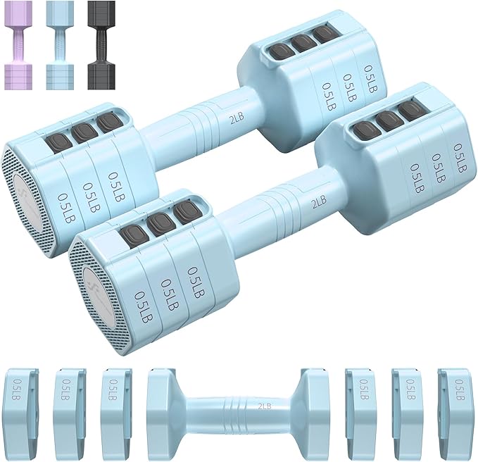 Sportneer Adjustable Dumbbells Hand Weights Set: 4 In 1 Weight Each 2lb 3lb 4lb 5lb Free Weights Dumbbells Set for Women Fast Adjust Dumbbell Set for Men Home Gym Workout Strength Training Exercise