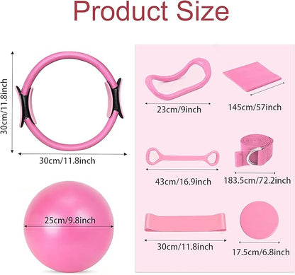 Pilates Kit for Home Workouts, Pilates Equipment Set with Ring, Ball, 5 Resistance Bands, Magic Circle Hoop, Gliding Discs, Compact Toning Fitness Essentials Starter Accessories Pilates Sets for Women