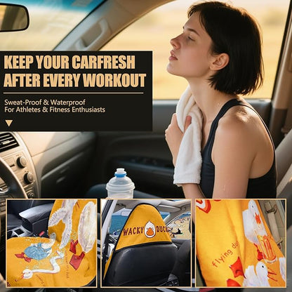 Duck Wrinkle Rus Car Seat Towel – Sweat-Proof Workout Seat Protector, Quick-Dry Microfiber Towel Car Seat Cover for SUV Truck Sedan, Washable After-Gym Sweat Towel (Cheers Duck Design)