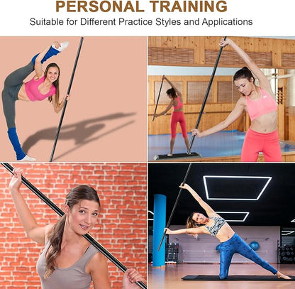 6 Set 5ft Yoga Stick Adjustable Stretching Sticks, Black Exercise Stick with Non-slip Rubber Ends, Posture Corrector Stretch Tool for Mobility Training, Workout, Balance Fitness (Per Set 5ft, Black)