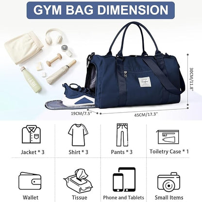 Gym Bag for Women Men with Shoes Compartment,Sports Duffle Bag Personal item travel Duffel Bags Tote Bag Small Carry on Weekender Overnight Bag Workout Dance Bag Hospital Holdalls Dark Blue