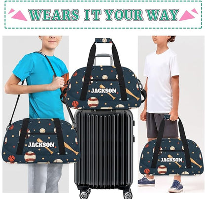 Personalized Baseball Gym Duffel Bags for Kids Boys with Custom Name Sport Training Travel Bags for Overnight Weekender, Dark Blue