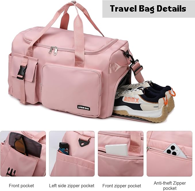 Eslcorri Gym Duffle Bag for Women Men, Sports Backpack with Wet & Shoe Compartment, Fitness Overnight Weekender Bag for Yoga, Swim, Travel (B, Grey)