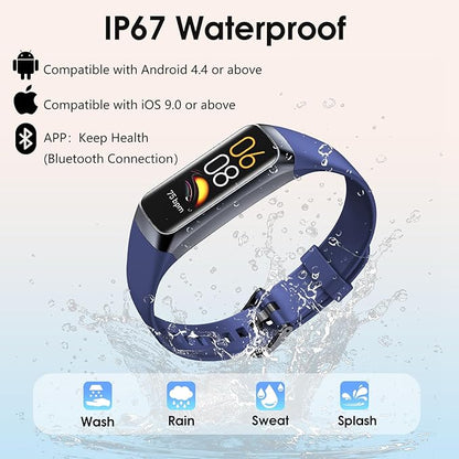 Fitness Tracker, 24/7 Heart Rate Blood Oxygen Blood Pressure Body Temp Monitor Sleep Calorie Tracker with 1.1" AMOLED Touch Color Screen Pedometer Smart Watch Waterproof for Women Men (Blue)