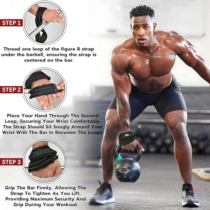 Figure 8 Lifting Straps for Weightlifting, Powerlifting, Deadlifts & Strongman – Heavy Duty Wrist Support with Reinforced Seams Multiple Sizes for Men & Women