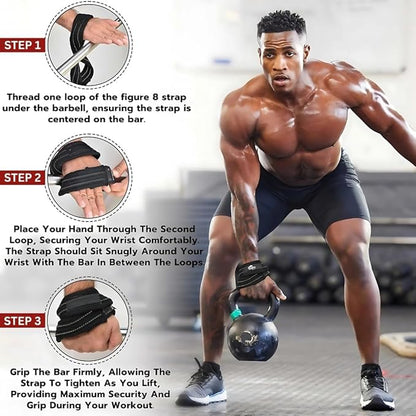 Figure 8 Lifting Straps for Weightlifting, Powerlifting, Deadlifts & Strongman – Heavy Duty Wrist Support with Reinforced Seams Multiple Sizes for Men & Women