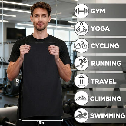 Microfiber Gym Towels for Working Out, Quickly Dry Yoga Towels for Men & Women Tennis, 16 Inch x 27 Inch, 3Pack - 16 * 27Inch, Black