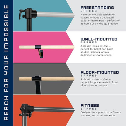 VITA Barre Wall-Mounted Single Ballet Barre, Classic WB15, Wood | Fixed Height, Made in USA, Home, Studio or Gym Exercise Equipment for Kids & Adults | Dance, Fitness, Pilates
