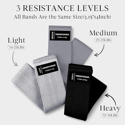 Wide Fabric Resistance Bands for Working Out, 3 Level Non-Slip Exercise Booty Bands for Women & Men Leg and Glutes with Hair Ties and Tape Measure - for Home Gym Workout, Yoga, Pilates