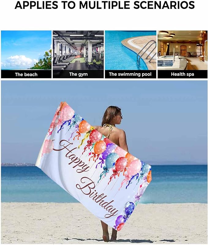 Happy Birthday Bath Towels Set of 3 for Bathroom,Soft Absorbent Shower Beach Hand Face Hair Yoga Workout Gym Towel Dish Wahcloth,Colorful Balloons Bow Gradient Modern Purple Quick Dry Bath Towels+Set