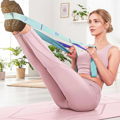 Yoga Straps for Stretching, 11 Loops Stretch Band for Yoga, Pilates, Ballet, Fitness and Physical Therapy Elastic Stretching Strap Trainer Resistance Stretch Assist Belt for Flexibility