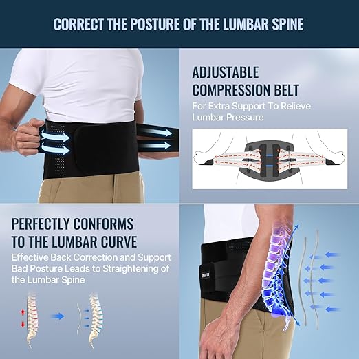 Fit Geno Back Brace for Lower Back Pain Relief - Lumbar Support for Men & Women, Supportive Breathable and Adjustable Weight Lifting Belt for Herniated Discs, Heavy Lifting - L/XL