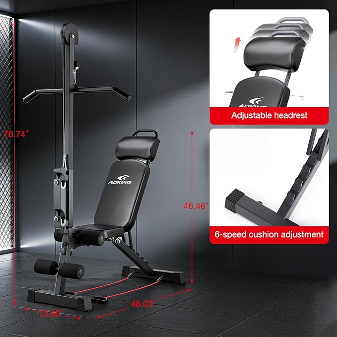 12-in-1 Home Gym LAT Pull Down & High Pulley System - Full Body Training Machine for Back, Chest, Arms & Tricep Workouts (Included Free Training Poster)