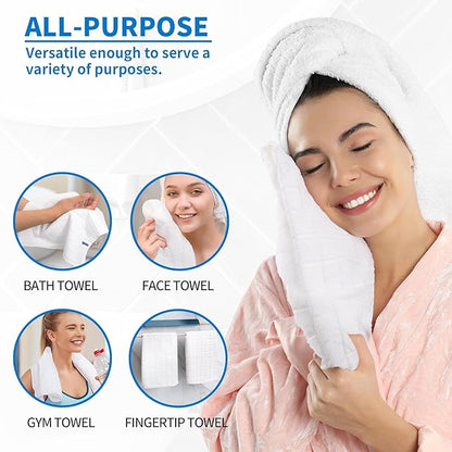 HOMERHYME Hand Towels for Bathroom, 24 Pack 25''*15'' Microfiber Bath Hand Towels, Quick Dry Lint Free Soft Absorbent Bulk Washcloths, Decorative White Towels for Tea Shower Yoga Gym Salon Kitchen
