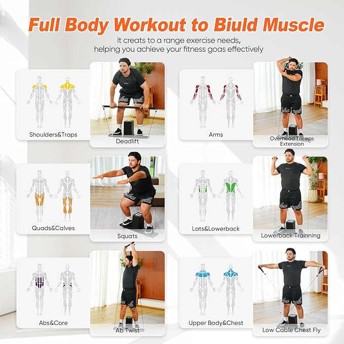 SR3 Pro Gym Equipment for Home, All in One Workout Machine, Fitness Portable&Foldable Small Space Compact Strength Training Cable Machine for Full Body Workouts