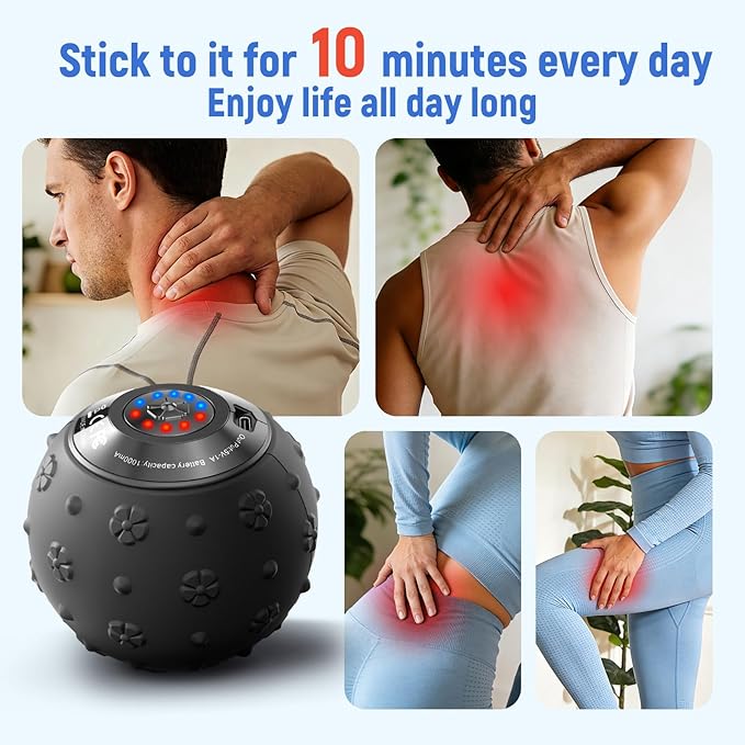5-Speed Vibrating Massage Ball for Deep Tissue Muscle Recovery, 3D Textured Electric Massage Ball for Back, Neck, Feet & Post-Workout Relief, Portable Recovery Tool for Gym, Office & Travel