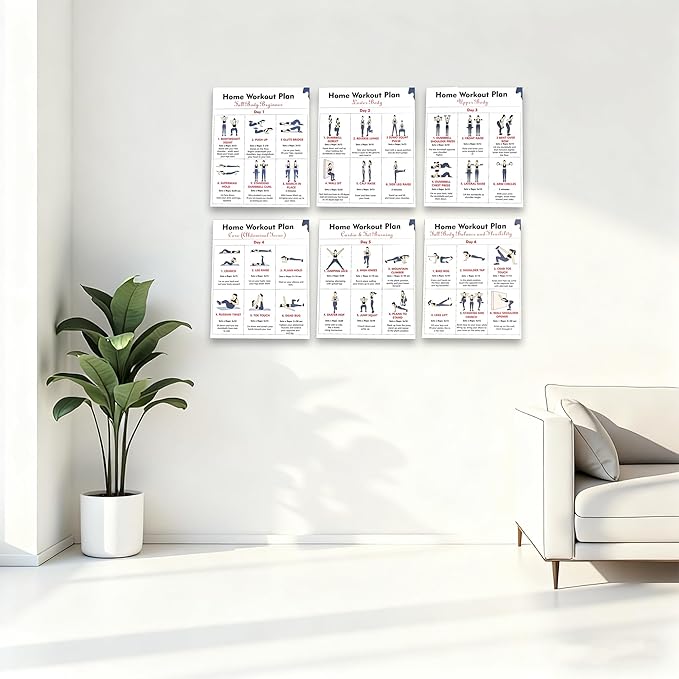 6-Pack Dumbbell Workout Posters for Beginners | Home Fitness Plan with Daily Exercise Routines for Weight Loss & Muscle Tone, Strength & Flexibility | Cycle Through Daily Guided Workouts | 8x10 Inch Charts (Deep Blue)