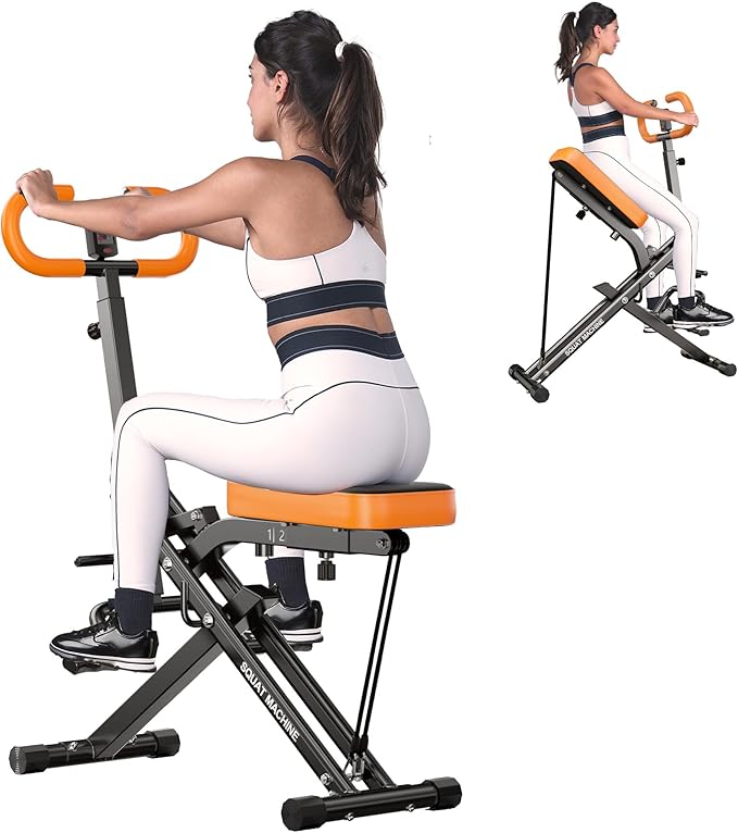 SogesHome Squat Machines Rowing Machine for Home, Foldable & Full Body Exercise Workout Equipment with Adjustable Resistance Bands for Women, Row and Ride Squat Machine for Glutes and Abs, 330 LBS