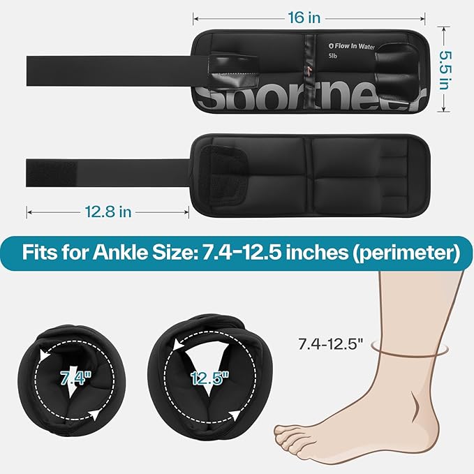 Sportneer Ankle Weights for Men Women Strength Training, 4/10 lbs Pair Leg Weights Set Comfortable and Soft Perfect for Dancing Running Walking Fitness Workout