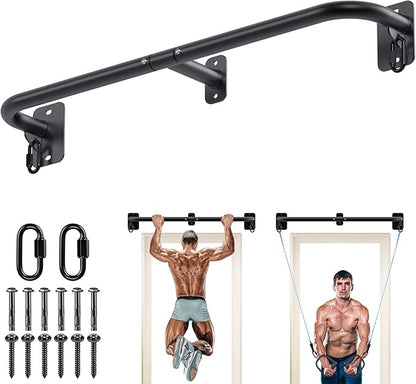 SELEWARE Heavy Duty Wall Mount Pull Up Bar, Joist Mount Chin Up Bar for Doorway, Sturdy Steel Construction, w/Resistance Band Hooks, Fits 32"/36" Wall Studs for Home Gym Strength Training