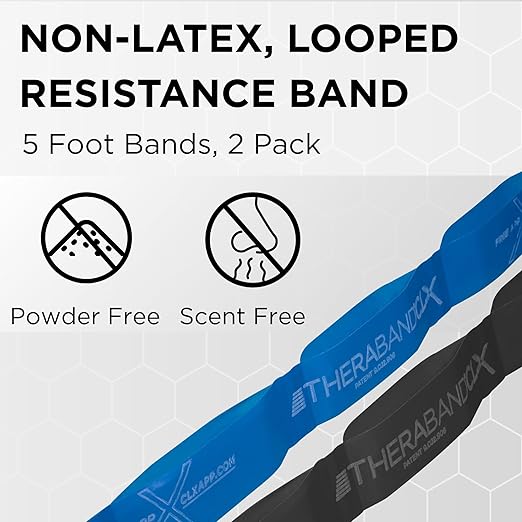 THERABAND CLX Resistance Band 2-Pack, Extra Heavy & Special Heavy Workout Bands with Loops, 5′ Non-Latex Exercise Bands for Home, Gym, Travel, Full-Body Training, Blue & Black