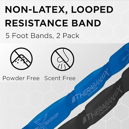 THERABAND CLX Resistance Band 2-Pack, Extra Heavy & Special Heavy Workout Bands with Loops, 5′ Non-Latex Exercise Bands for Home, Gym, Travel, Full-Body Training, Blue & Black