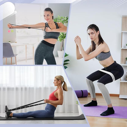 24 Pcs Home Pilates Essentials Kit for Women, Pilates Equipment Ring and Ball Set with Stretching Strap, Water Bottle, Magic Circle, Yoga Ring, Gym Bag, Resistance Band, Anti Slip Socks