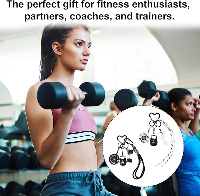 2pcs Gym Keychain Set, Fitness Keychain Charms with Dumbbell Kettlebell & Barbell Plate Cute Gym Accessories for Women Men Motivational Gift (White/Black)