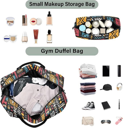 Weekender Bags Travel Duffel Gym Bag Carry on Overnight Tote Bag with Toiletry Bag for Airplane Travel Trip Gym Yoga (African Geometric Print)