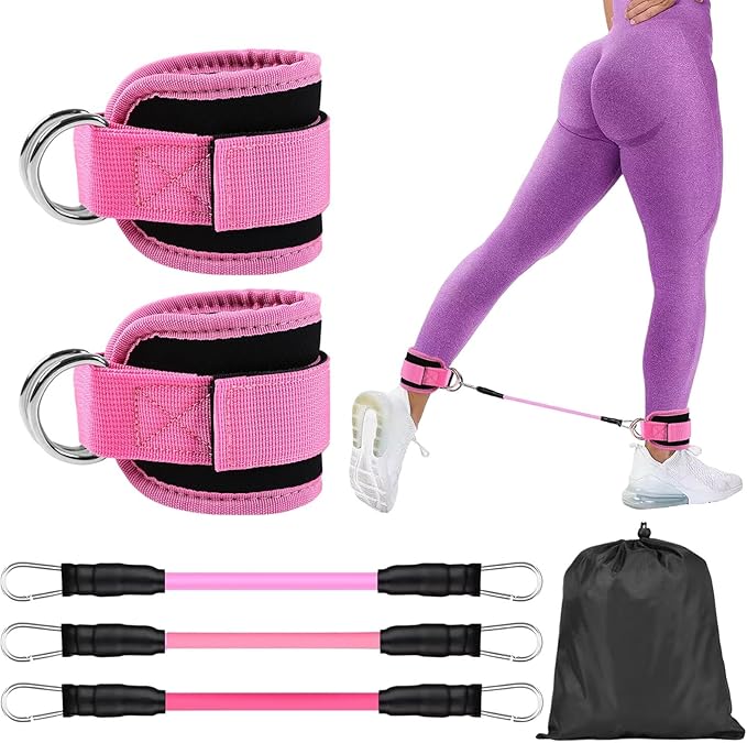 Ankle Resistance Bands with Cuffs, Elastic Resistance Band Set With Storage Bag Glutes Workout Equipment, Leg Butt Training Exercise Equipment for Kickbacks Hip