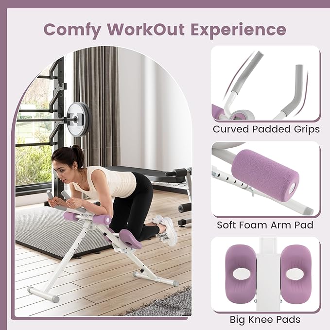 GYMAX Ab Workout Equipment, Adjustable Ab Machine for Whole Body Home Exercise with LCD Monitor, Big Knee Pads & Foam Cover, Core Ab Stomach Trainer for Home Gym Strength Training