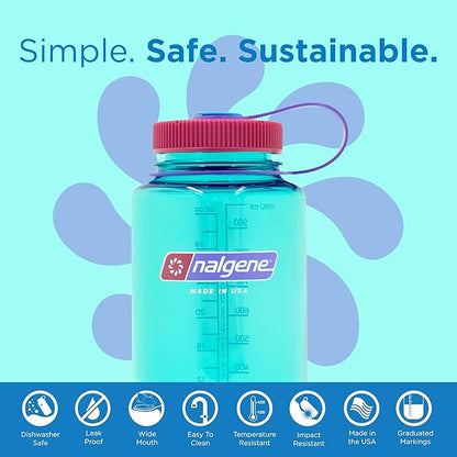 Nalgene 32 oz Wide Mouth Water Bottle | BPA-Free, Durable & Leak Proof, Lightweight Bottle for Hiking & Gym, Work & Travel