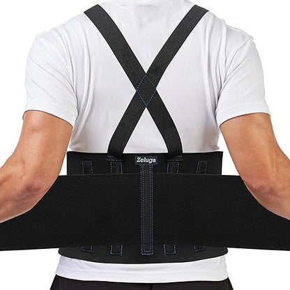 20-541 Industrial Work Back Brace, Back Support Belt with Suspenders, Lower Lumbar Support for Heavy Lifting, Removeable Straps, L/XL