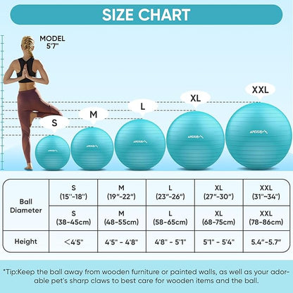 APEXUP Yoga Ball Exercise Ball Anti Slip Heavy Duty for Fitness, Balance & Core Workout