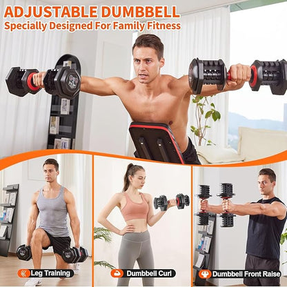 Adjustable Dumbbell Set, 10-in-1 25LB/55LB Ajustable Dumbbells with Safe Locking System, Enclosed Storage Tray, 1 Sec Fast Adjustment, Comfortable Non-Slip Textured Grip, Suitable for Home Gym Workouts Men and Women
