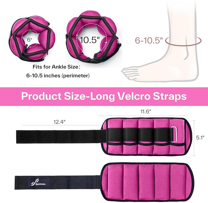 Sportneer Adjustable Ankle/Wrist Weights for Men Women Kids, Weighted Leg & Cuff Strength Training for Yoga Walking Running Aerobics Gym Fitness Physical Therapy